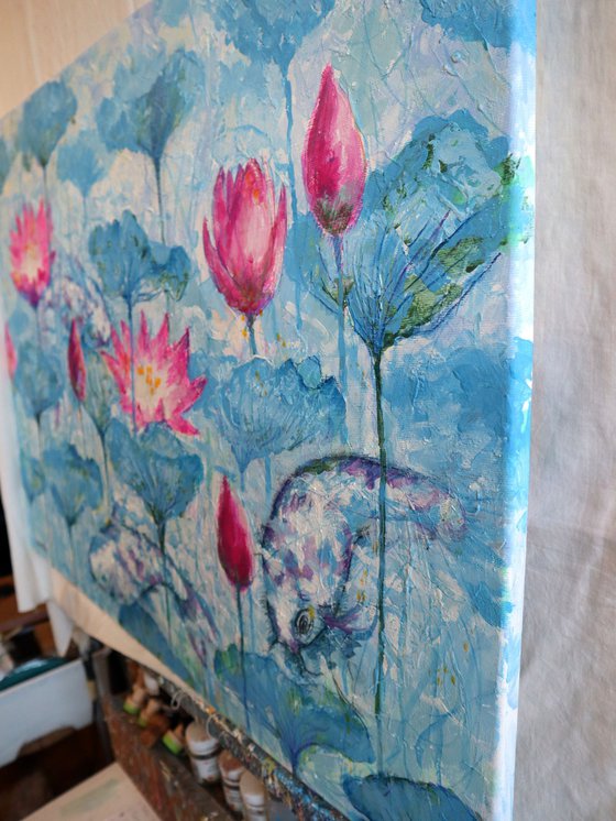 Water Lilies and Koi Fish