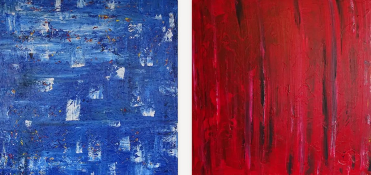 Abstract Acrylic Painting By Cb., 71 X 35, Just Red And Blue +, Original Artwork