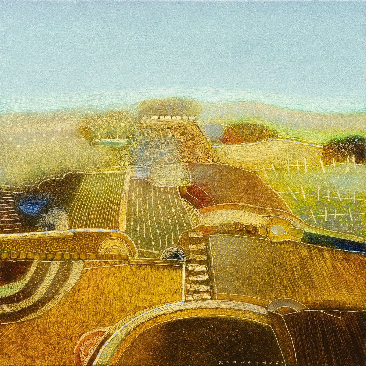 Landscape Oil Painting By Rob Van Hoek, 21 X 21", The Sky Is Blue, Original Artwork