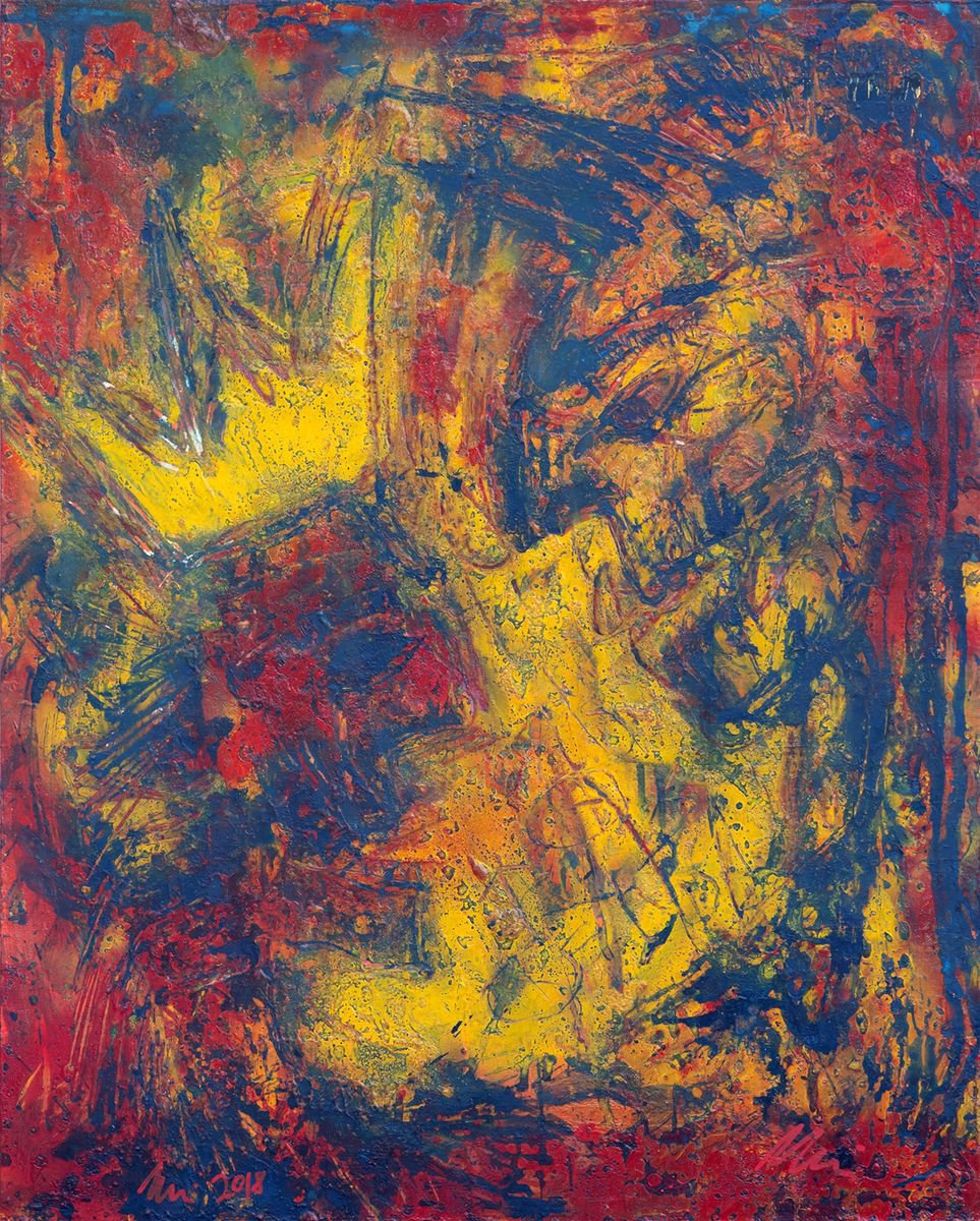 Expressive Portrait Acrylic Painting By Peter Zelei, 16 X 20", Mephistopheles With Faustus, Original Artwork