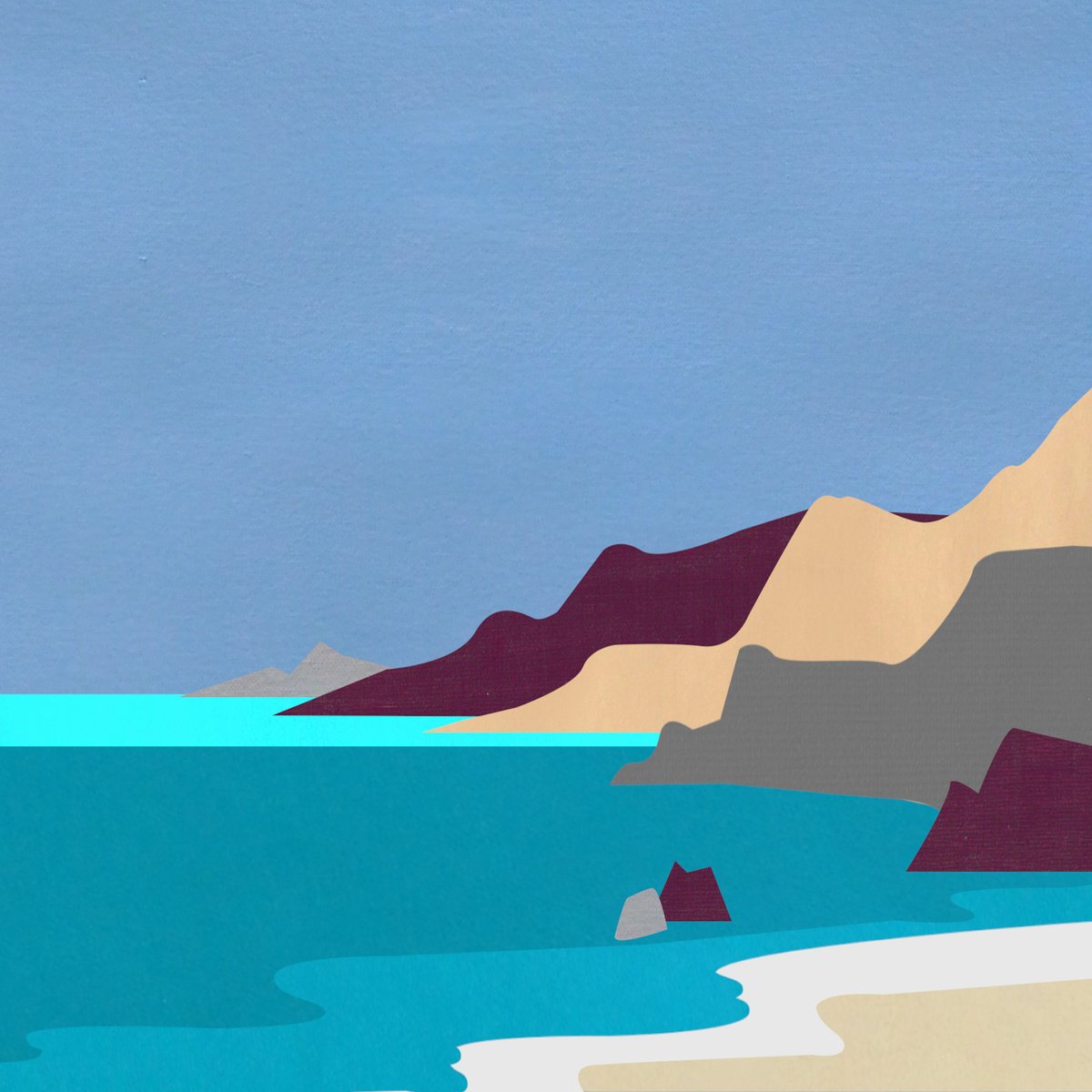 Abstract Landscape Acrylic Painting By Marina Krylova, 39 X 39", Seascape #07, Original Artwork