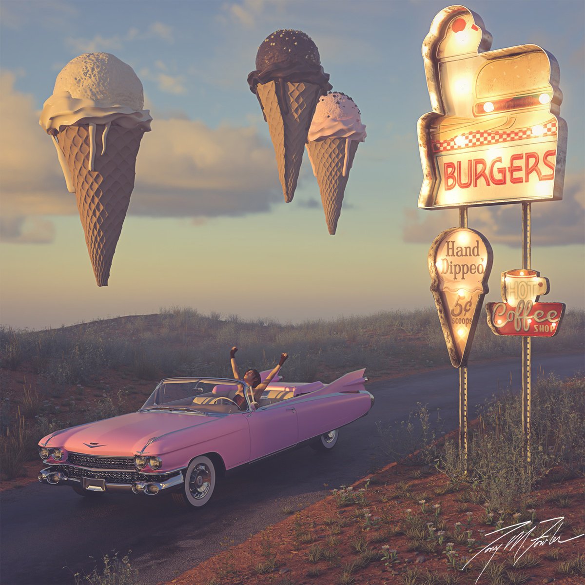 Surrealistic Portrait Giclee Print By Tony Fowler, 29 X 29", Wanderlust, Original Artwork