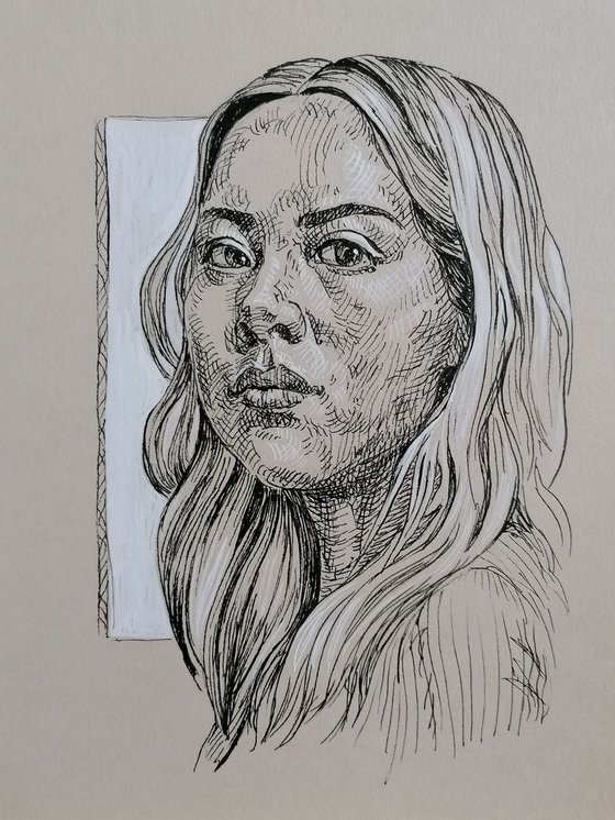 Woman portrait. Girl portrait. Portrait on paper