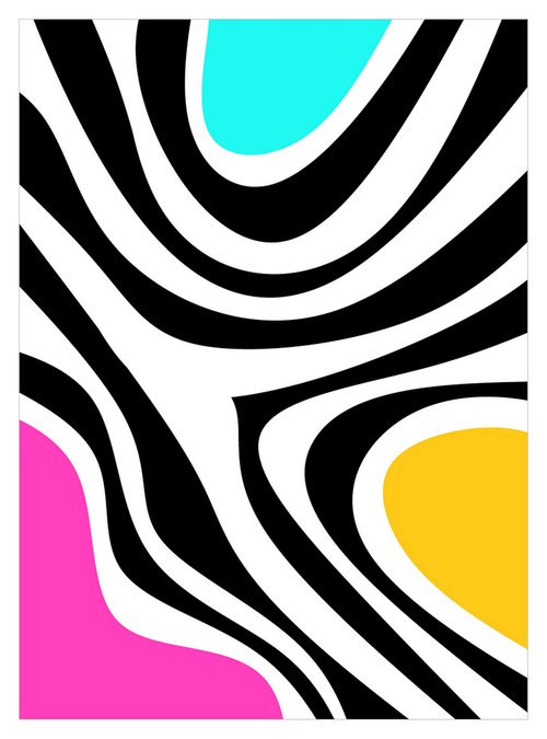 Abstraction artwork zebra multi-colored yellow pink black blue stripes by Kseniya Kovalenko