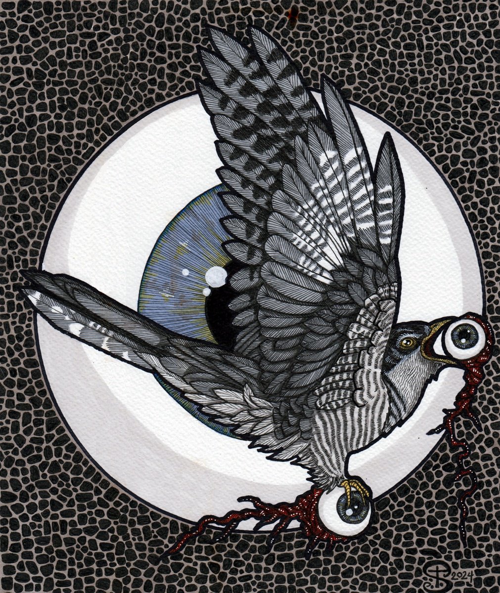 Graphic Animal Ink Drawing By Terri Smith, 14 X 16", The Parasite, Original Artwork