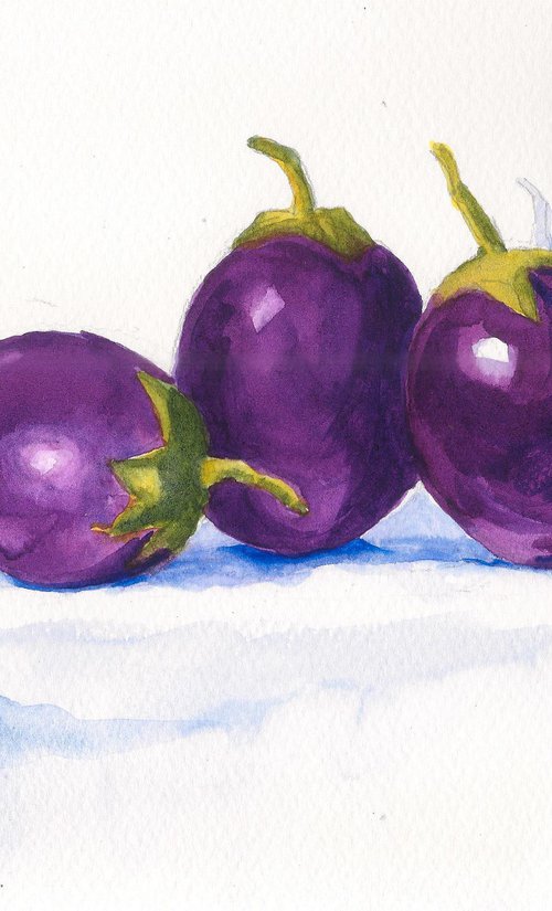 Still life with brinjals - aubergines 17 by Asha Shenoy