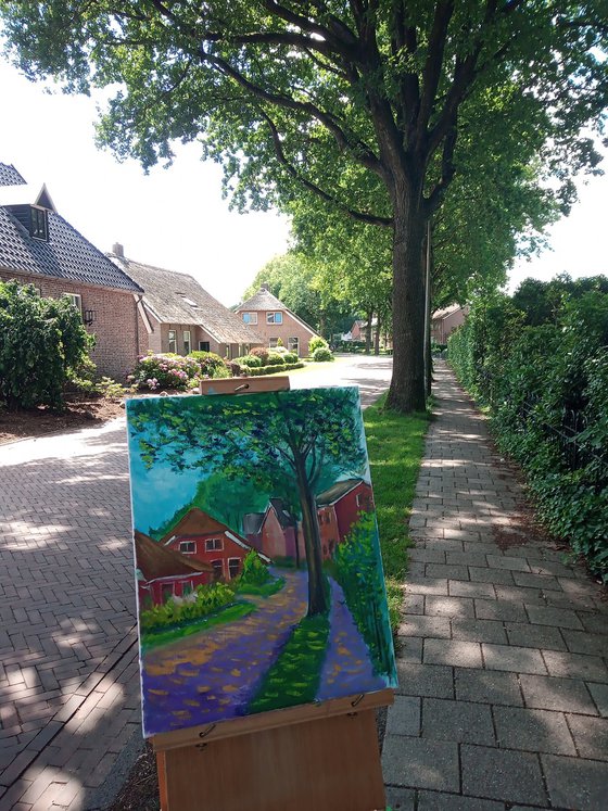 The sunny summer day in Dalen, the Netherlands. Plein Air