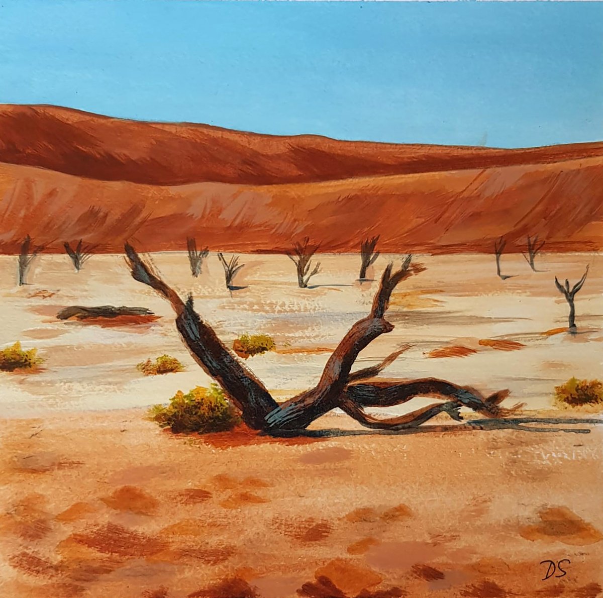 Impressionistic Landscape Acrylic Painting By Daria Startseva, 7 X 7, Desert Acacia, Original Artwork