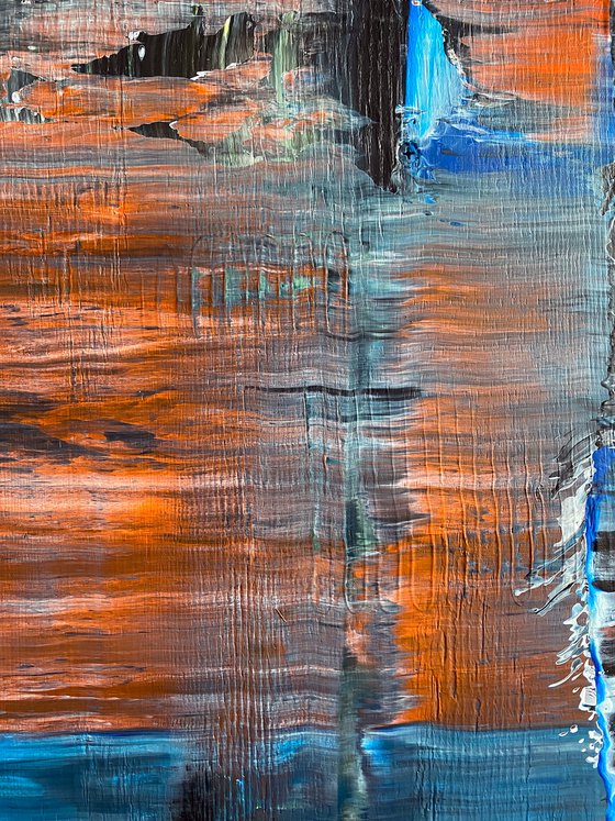 "Tower Of Ghosts" - FREE USA SHIPPING - Original PMS Abstract Acrylic Painting On Reclaimed, Upcycled Wood - 20" x 48"