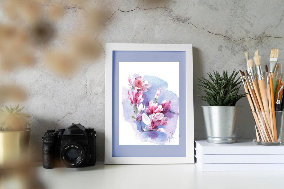 Impressionistic Botanical Watercolour By Ksenia Selianko, 8 X 12", Magnolias. A Moment Of Bloom, Original Artwork