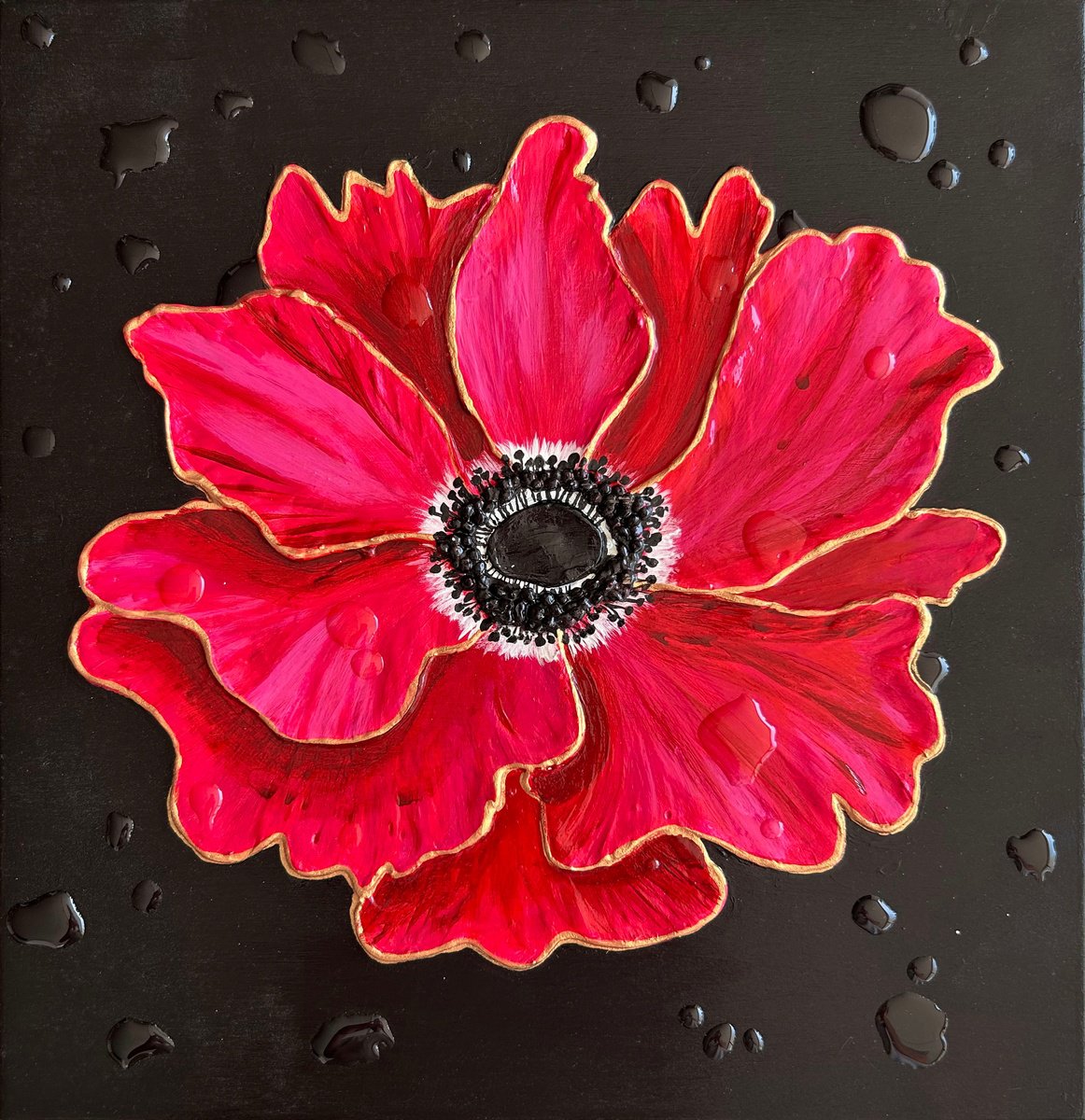 Expressive Botanical Painting By Alexandra Dobreikin, 12 X 12, Anemone, Original Artwork