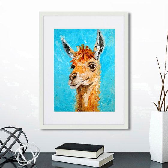 Llama Painting Alpaca Original Art Animal Wall Art Pet Portrait Artwork Oil Impasto Painting