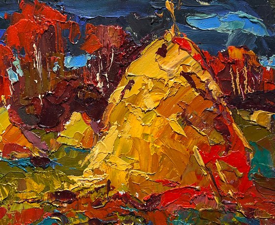 Autumn fields and haystacks