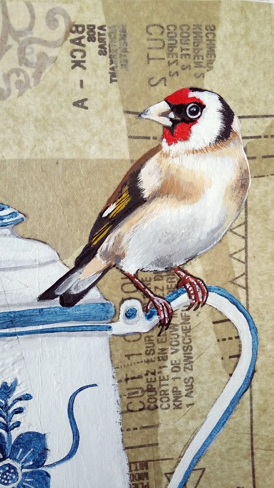 Goldfinch collage -  Framed ready to hang original artwork
