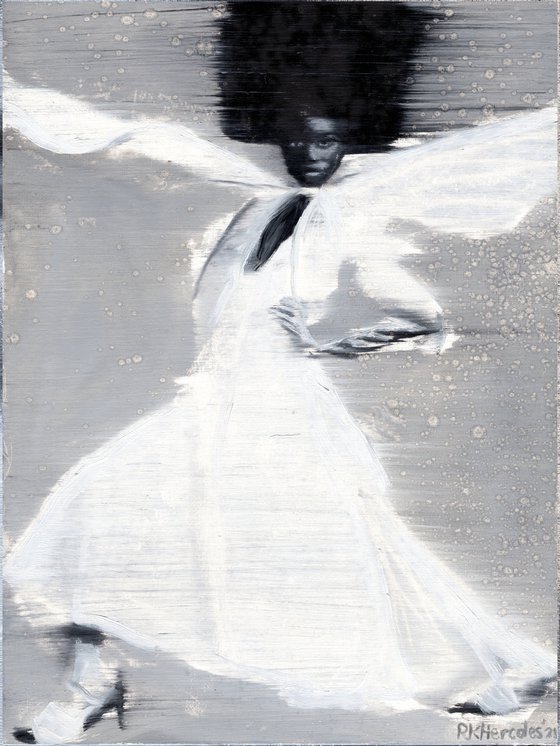 Akuola | Black and white dancing black woman | beautiful sexy fashion powerful lady woman | oil painting on paper