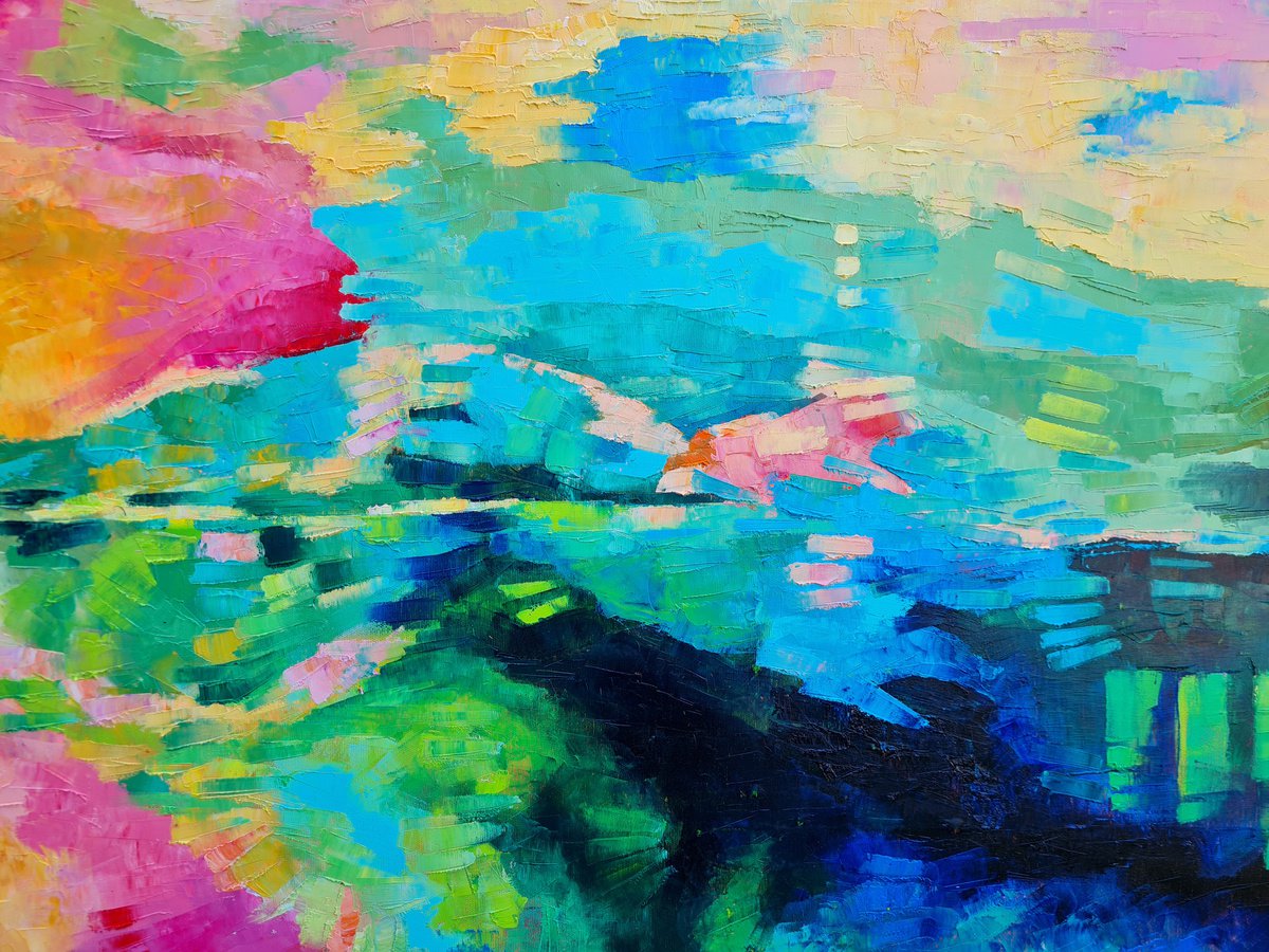 Organic Abstract Oil Painting By Simon Tunde, 35 X 28", Colorful Life, Landscape, Original Artwork