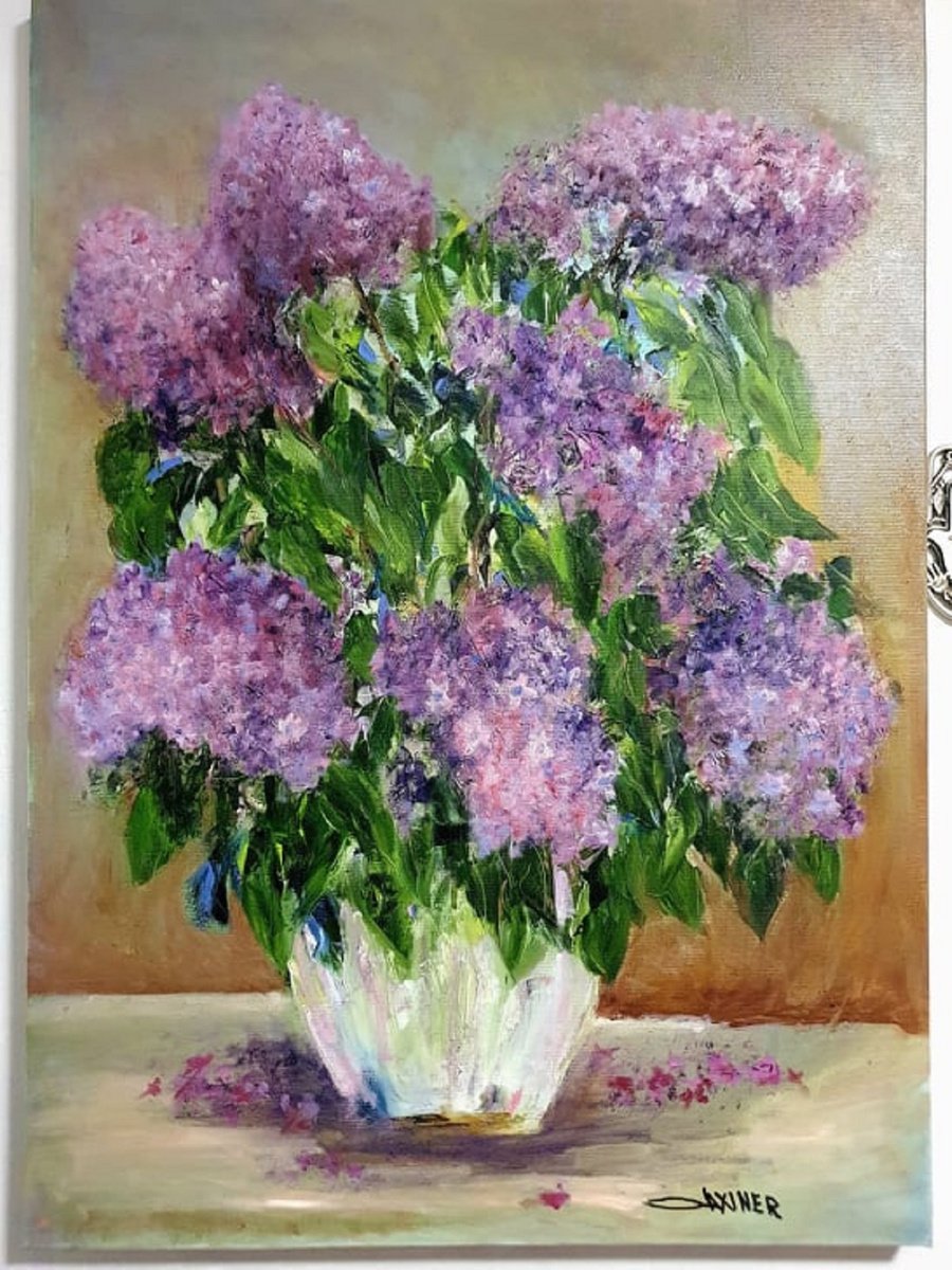 Romance. A Purple Bouquet of Lilac Flowers by Leo Baxiner