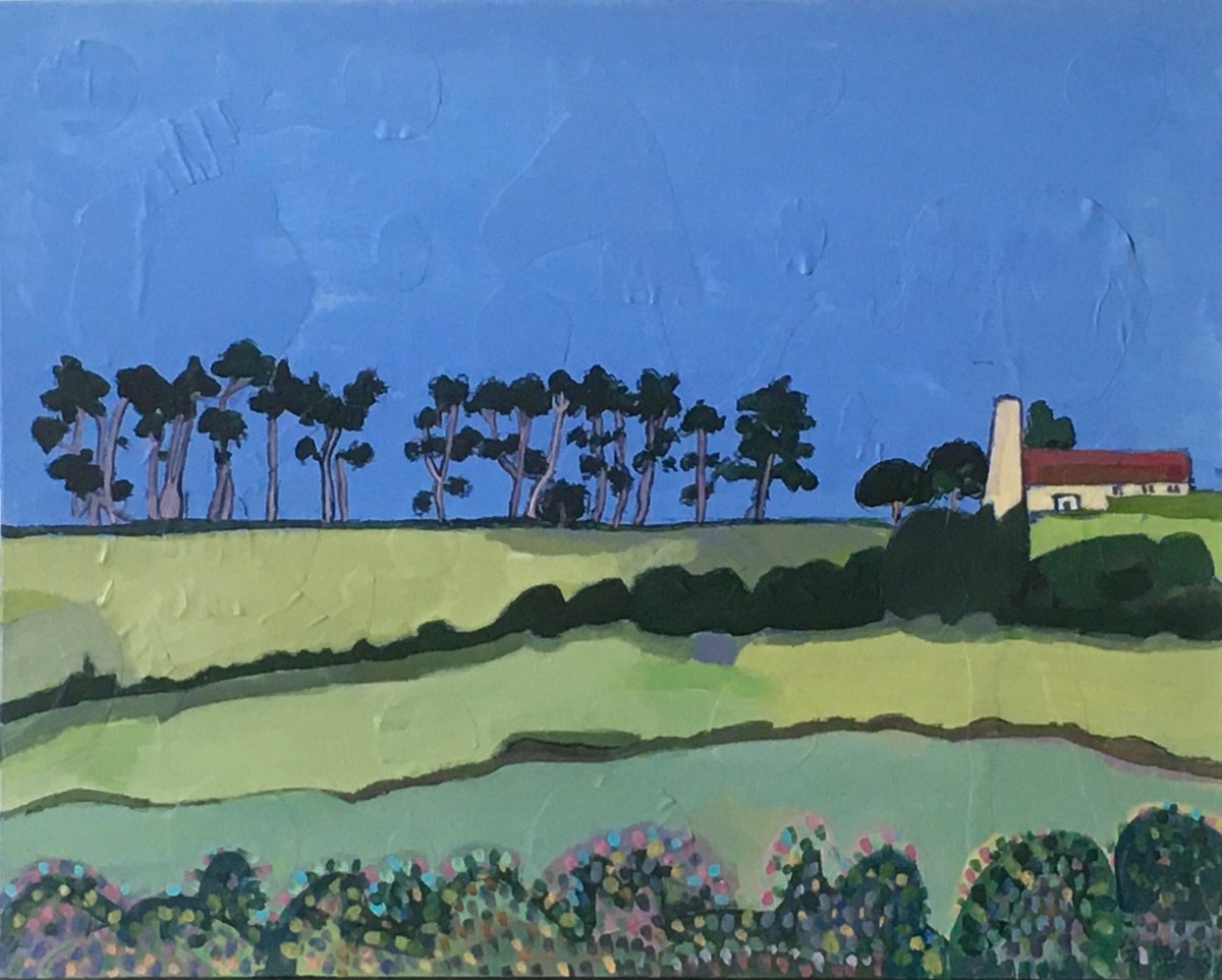 Impressionistic Landscape Acrylic Painting By Chihiro Kinjo, 20 X 16, Rural Suffolk, Original Artwork