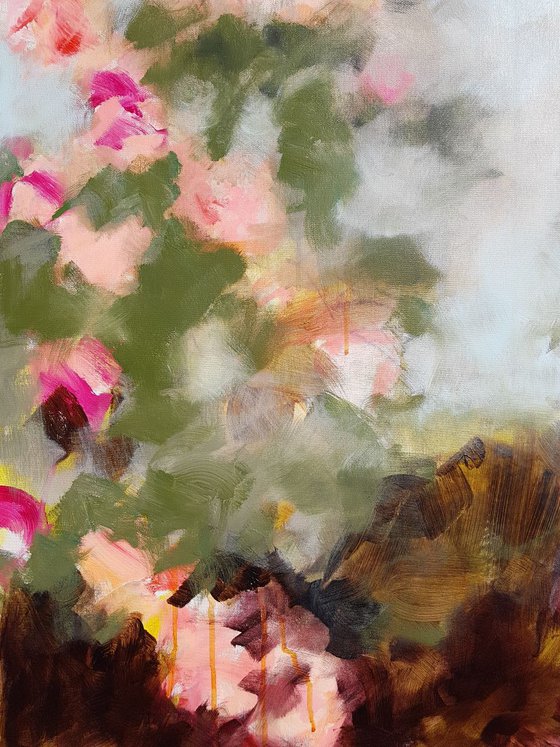 Bagatelle's garden in Paris - Roses in an impressionistic painting - modern floral - contemporary - romantic - shabby chic - LARGE SIZE