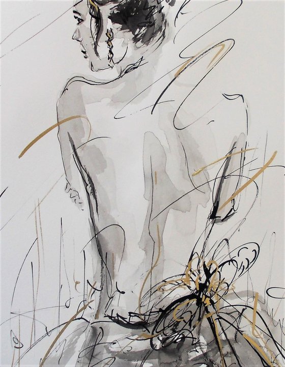 Woman  ink drawing series-Figurative drawing on paper