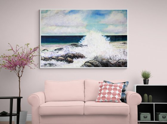 Magic ocean splashes. Original oil painting on canvas