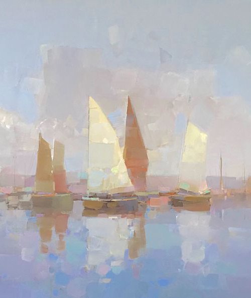 Sail Boats, Original oil painting, Handmade artwork, One of a kind by Vahe Yeremyan