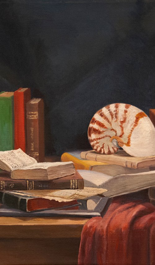 Still Life With Books and Nautilus by Nikola Ivanovic