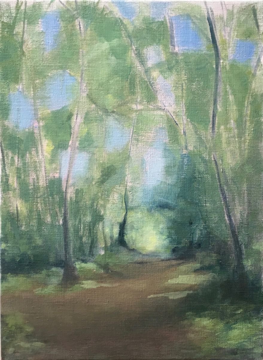 Impressionistic Landscape Oil Painting By Lizzie Butler, 12 X 16", Forest Walk, Original Artwork