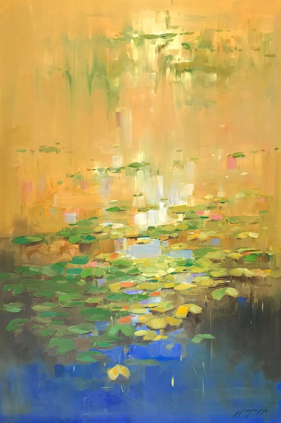 Waterlilies, Large Original oil Painting, Impressionism, Handmade artwork, One of a Kind