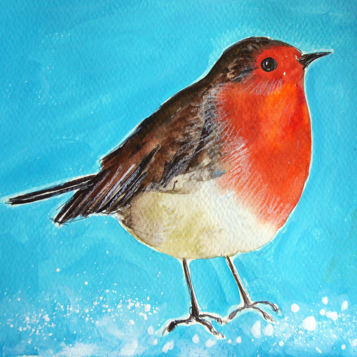 Impressionistic Painting , Little Robin By Julia Rigby, 16 X 16, Artwork For Sale On Artfinder