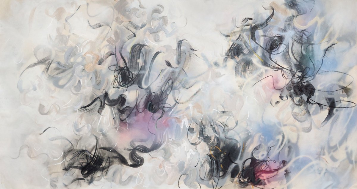 Abstract Acrylic Painting By Cristian Cuevas, 68 X 37, Genuine Landscape, Original Artwork