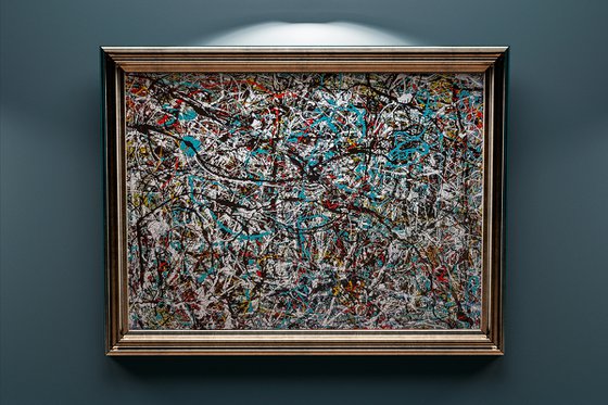 Abstract expressionism JACKSON POLLOCK style enamel on Unstretched Canvas.