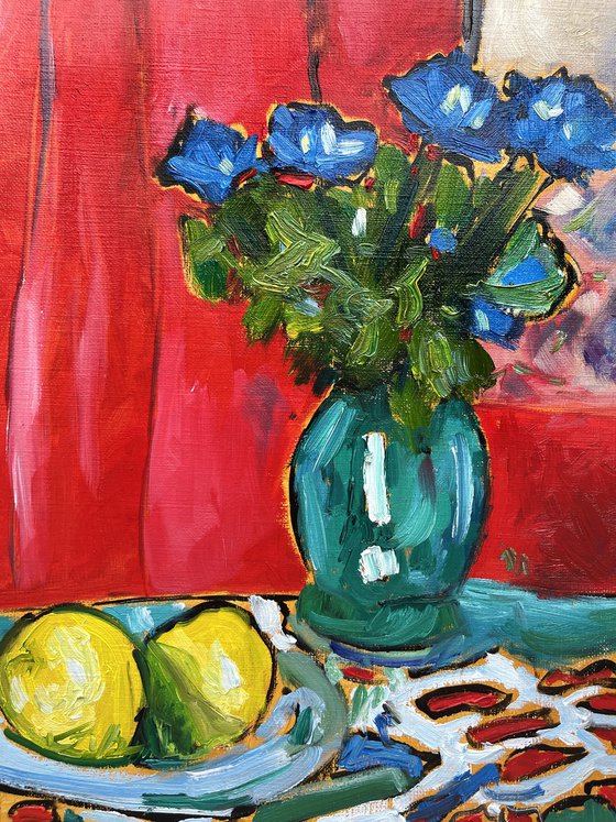 Cornflowers and lemons