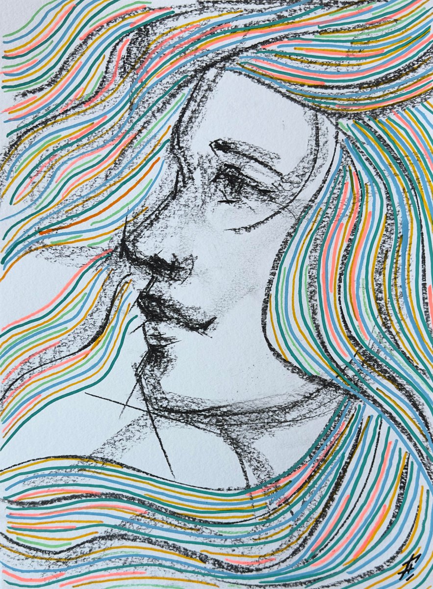 Portrait Drawing By Nikola Gulev, 12 X 17", "Whiff", Original Artwork