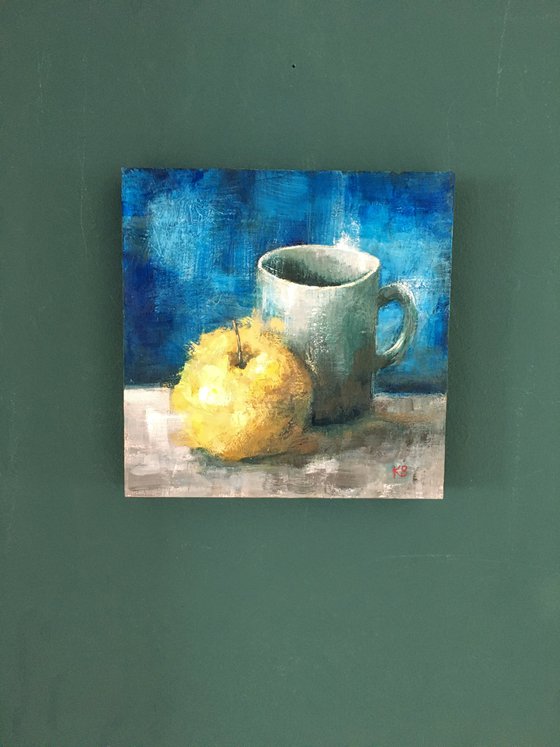 Apple with Blue mug, still life study