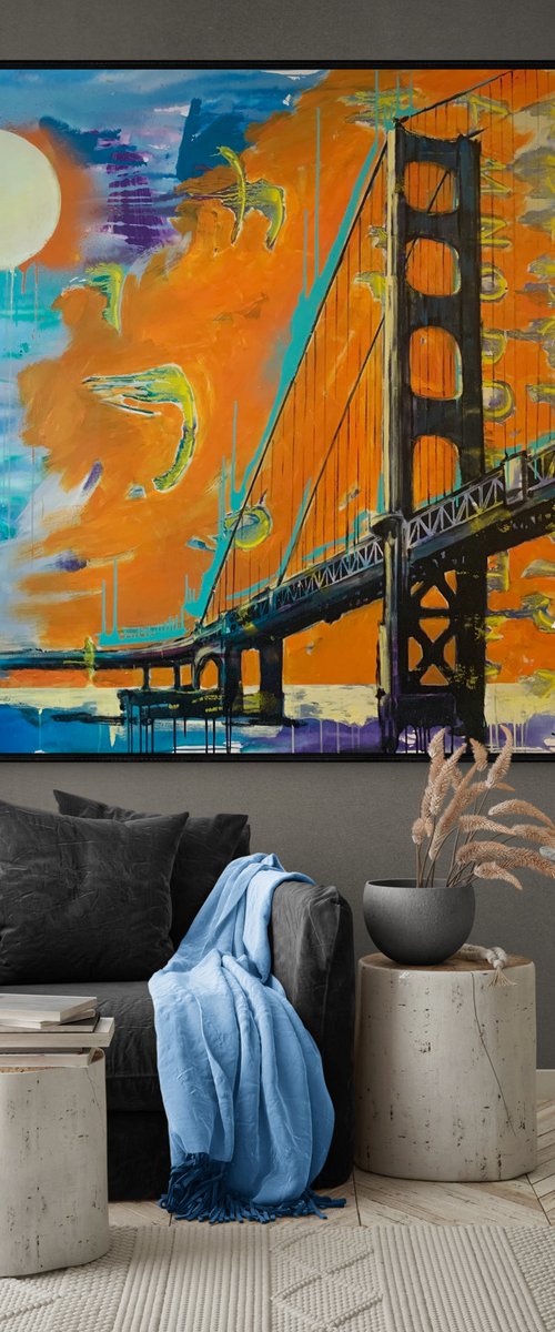 Huge painting - "San Francisco" - Urban Art - Bridge - USA - Street art - 150x135cm by Yaroslav Yasenev