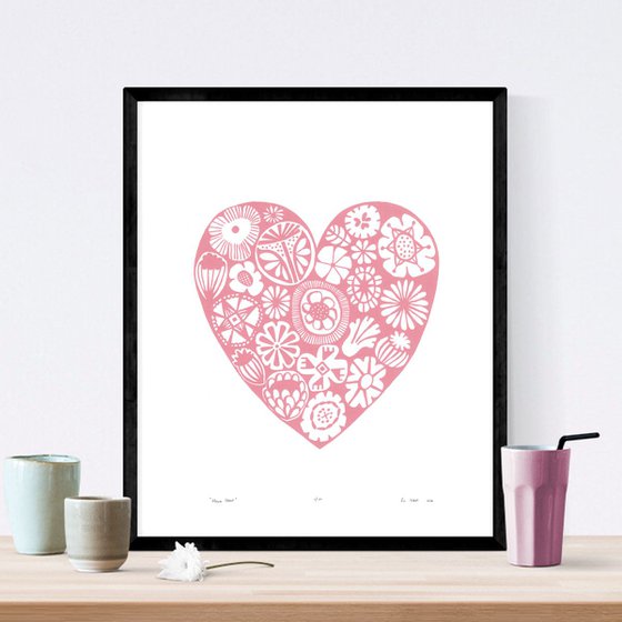 Flower Heart in Rose Quartz - Unframed - FREE Worldwide Delivery