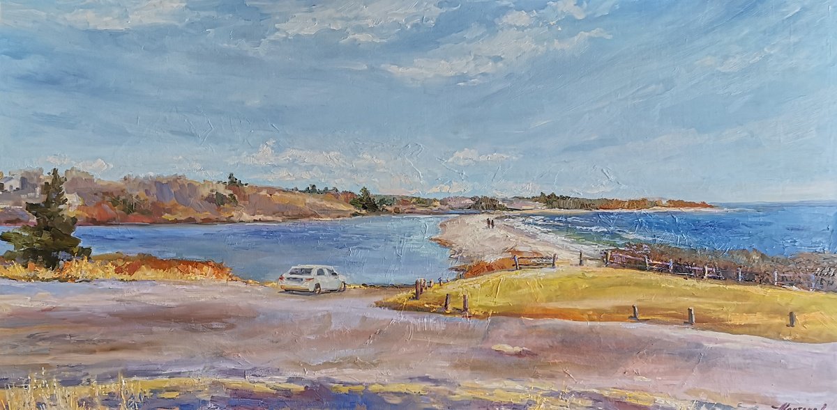 Impressionistic Landscape Oil Painting By Alexander Koltakov, 36 X 18, Between The Lake And The Ocean, Original Artwork