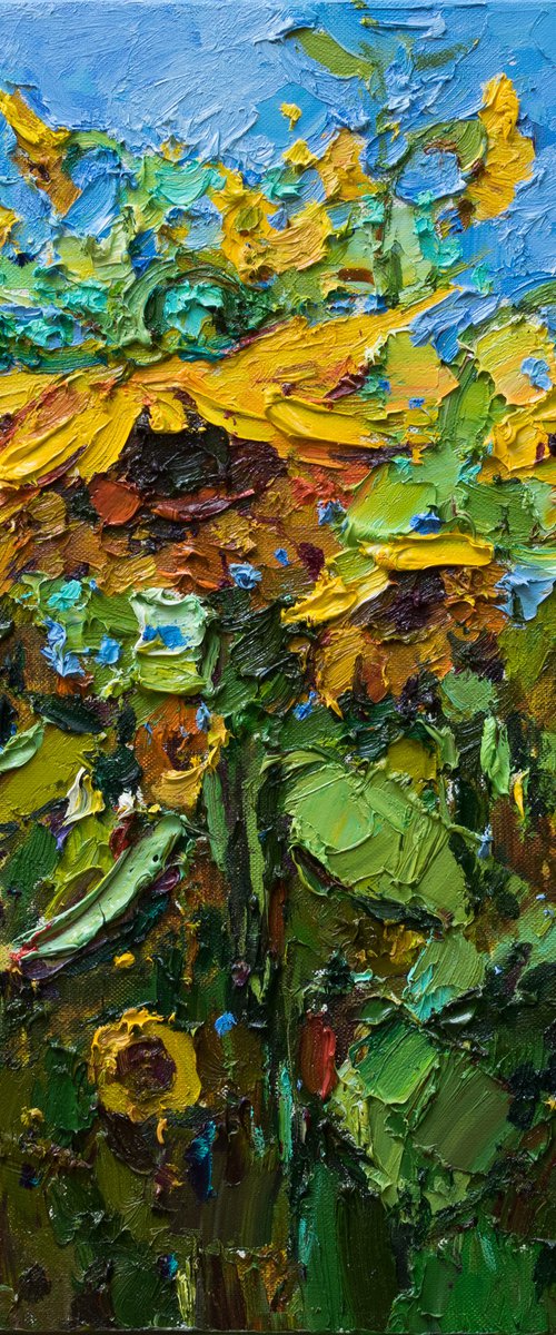 Sunflowers  Original Impasto Oil painting by Anastasiia Valiulina
