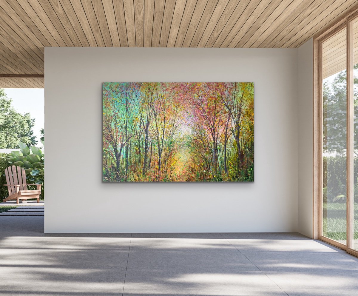 Expressive Landscape Acrylic Painting By Jan Rogers, 30 X 20, Rustic Autumn, Original Artwork