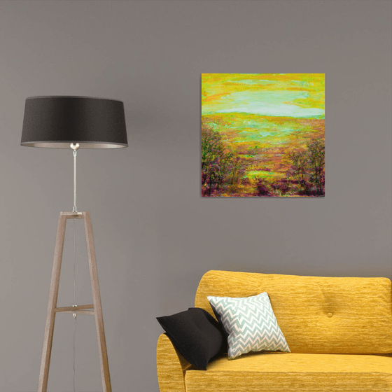 Yellow meadow - Modern Abstract Landscape Original art Interior design Home decoration Wall art