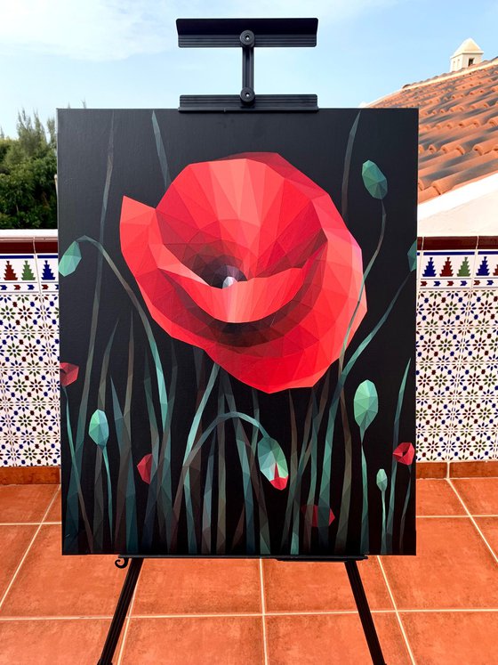 SCARLET POPPY ON A BLACK