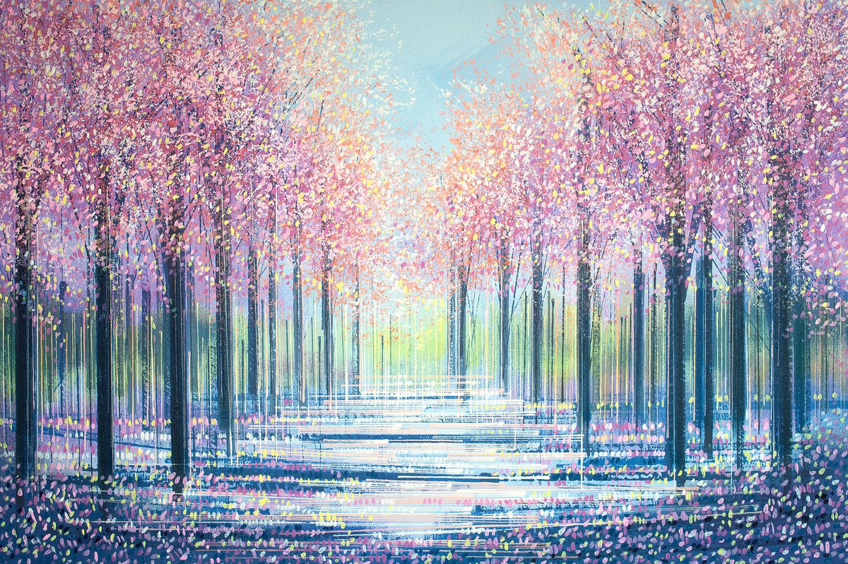 Impressionistic Landscape Acrylic Painting By Marc Todd, 30 X 20", Blossom At Dusk, Original Artwork