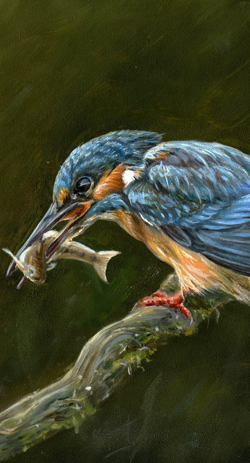 Kingfisher bird and fish by Una Hurst