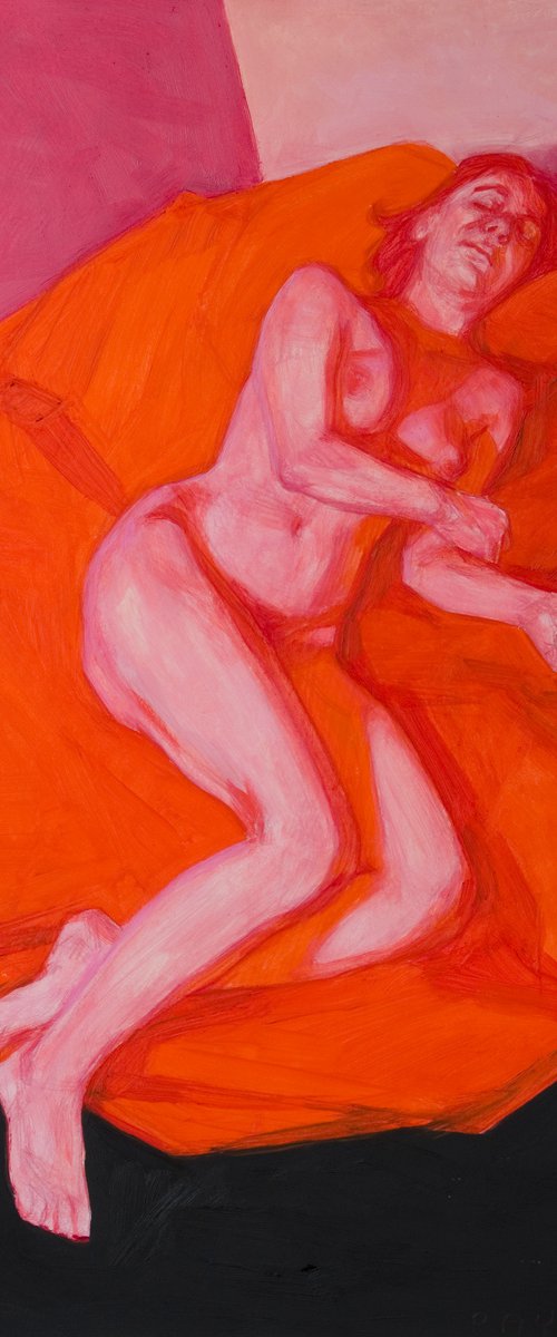 modern portrait of a nude woman in red pink and black by Olivier Payeur