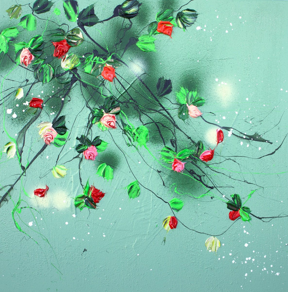 Green Poem floral textured painting by Anastassia Skopp