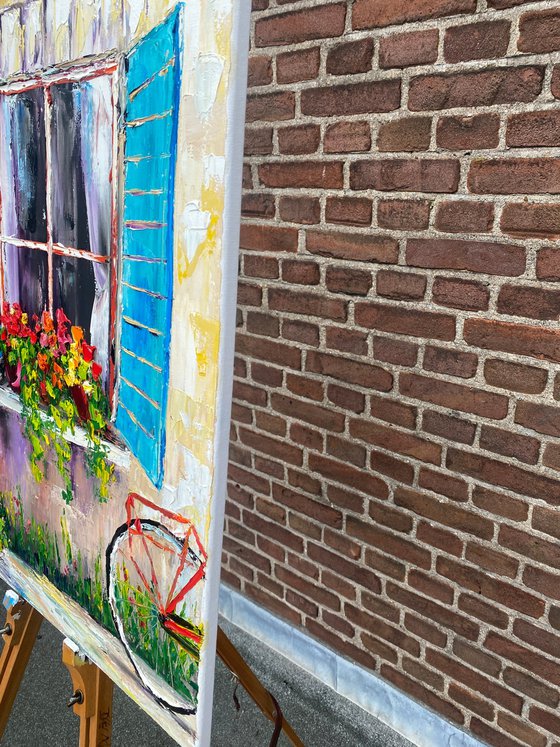 Window with Flowers and bicycle