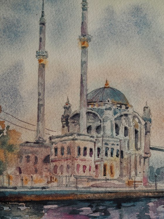 View of Ortakoy Mosque in Istanbul - original watercolor