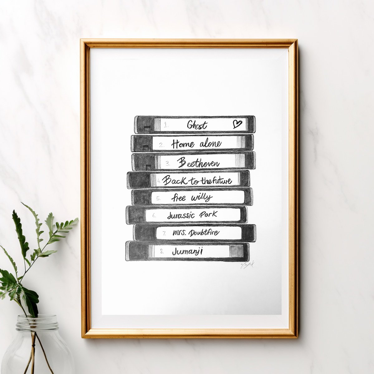 Photorealistic Still Life Pencil Drawing By Amelia Taylor, 8 X 12, Vhs Film Tapes, Original Artwork