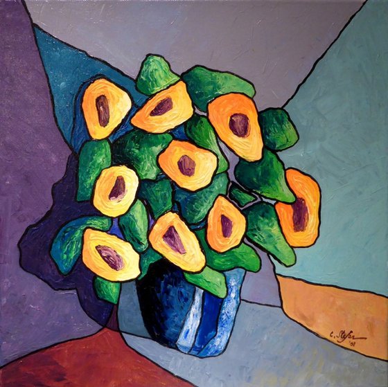 Flowers in a Blue Vase (FRAMED)